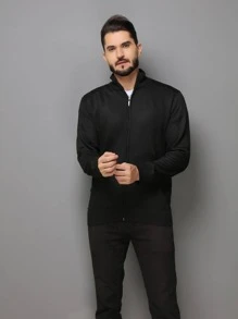 Legal Menino Sueter tricot masculino casaco blusa de frio zip completo manga longa blusa de Lã - Preto - Visão 7