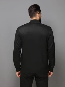 Legal Menino Sueter tricot masculino casaco blusa de frio zip completo manga longa blusa de Lã - Preto - Visão 2