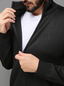 Legal Menino Sueter tricot masculino casaco blusa de frio zip completo manga longa blusa de Lã - Preto - Visão 4