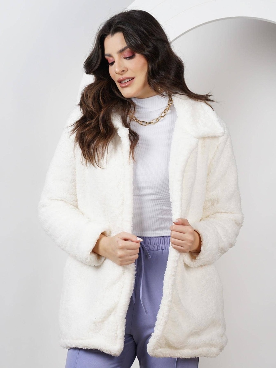 Women Faux Fur Coats - Blanco - Ver 1