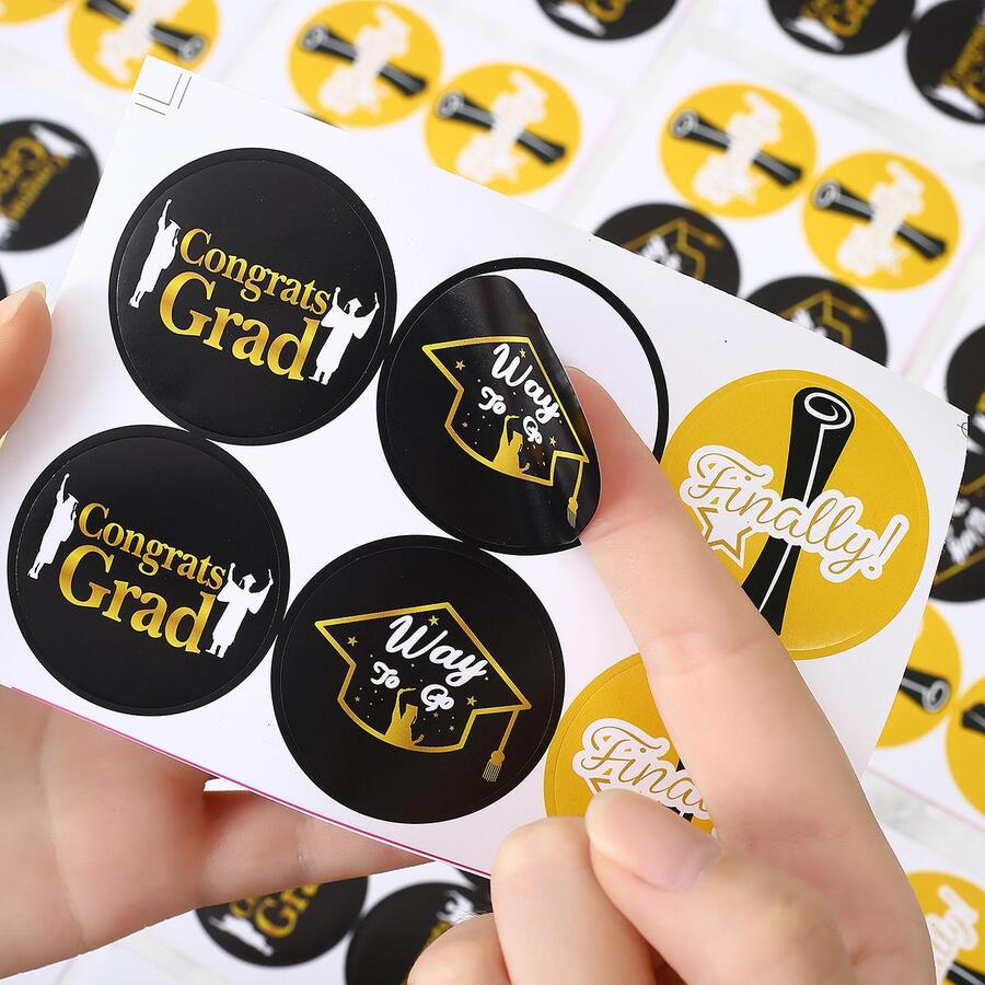 120pcs Graduation Party Letter Graphic Gift Decal, Modern Graduation Party Gift Sticker For Holiday - Multicolor - View 1