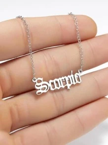 1入組不鏽鋼星座宇宙星空系列英文字母吊墜項鍊 - 銀色 - 查看 7