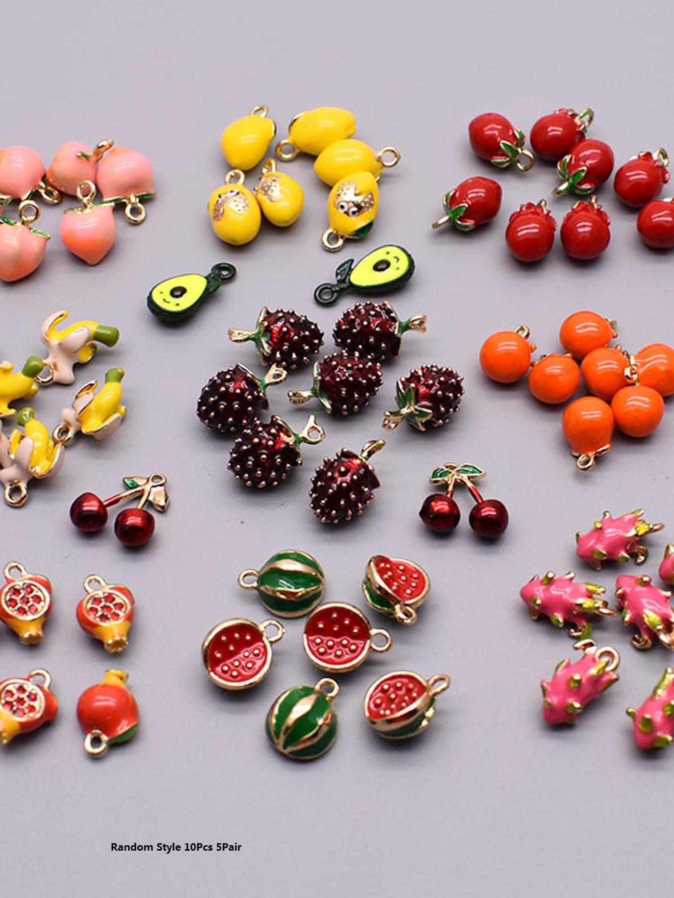 Random Styles 10Pcs 5 pairs Fruit Charms Bananas, watermelons, cherries ...