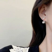 方晶鋯石裝飾耳釘 - 金色 - 查看 4