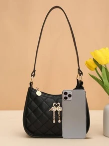 1 件女士日常通勤时尚刺绣腋下单肩包 - 黑色 - 查看 5