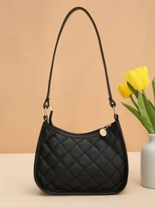 1 件女士日常通勤时尚刺绣腋下单肩包 - 黑色 - 查看 4