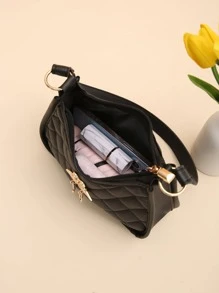 1 件女士日常通勤时尚刺绣腋下单肩包 - 黑色 - 查看 6