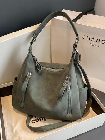 極簡流浪包綠色PU皮革