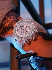 1 Miếng Sành điệu Acrylic trong suốt Trắng Nam Đồng hồ Với Pha lê Đồ trang trí , Lịch Và Đèn ngủ Chức năng Nguồn điện  Thạch anh Pin - Trong sáng - Xem 1