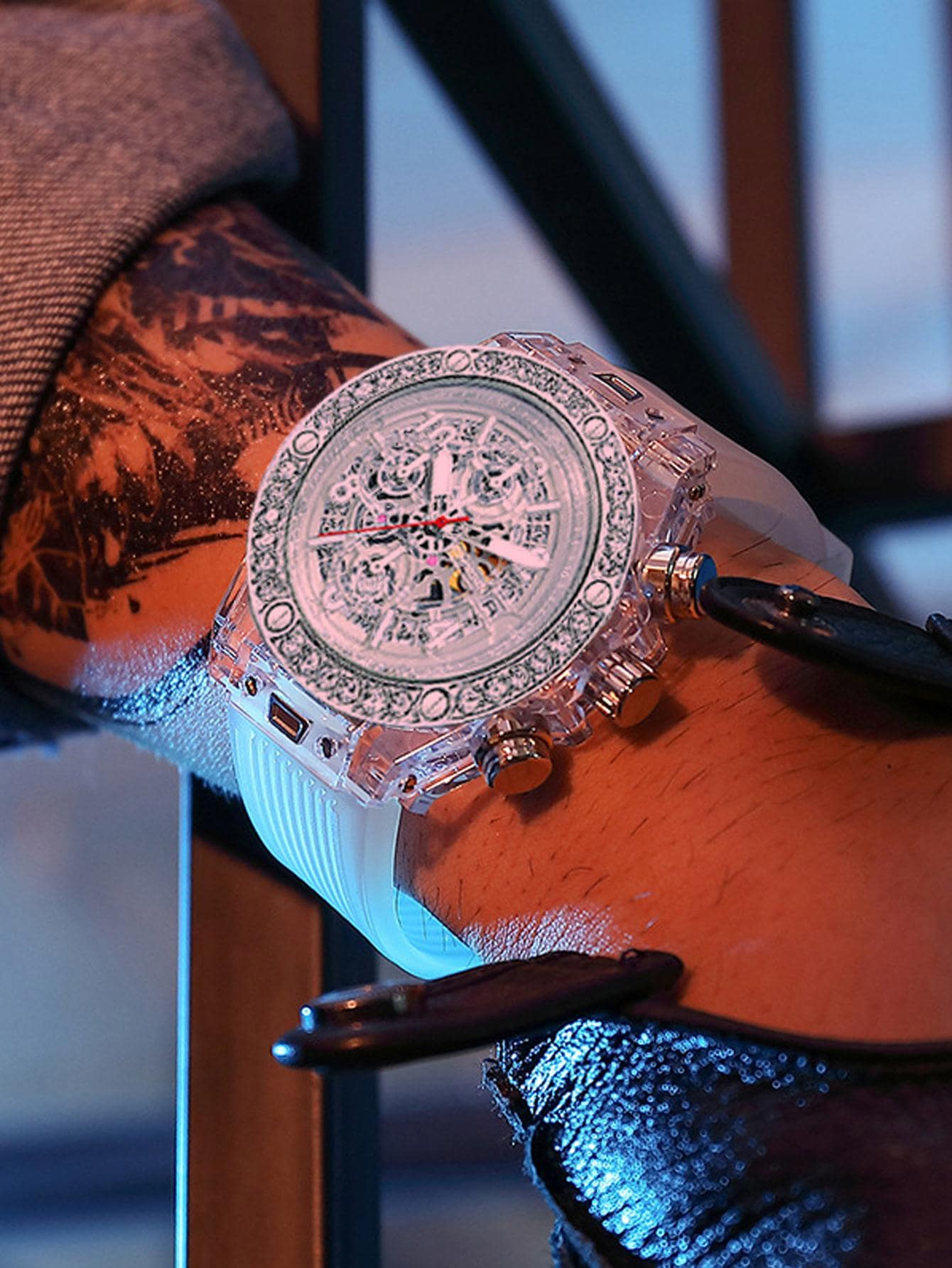 1 Miếng Sành điệu Acrylic trong suốt Trắng Nam Đồng hồ Với Pha lê Đồ trang trí , Lịch Và Đèn ngủ Chức năng Nguồn điện  Thạch anh Pin - Trong sáng - Xem 1