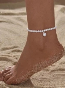 Vòng chân đính cườm giả ngọc trai - trắng - Xem 1