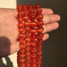 天然月光石貓眼石圓形散珠夾縫珠，適用於DIY手鍊項鍊15英寸4/6/8/10/12mm - 紅色 - 查看 1