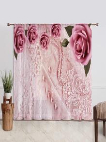 Floral Pattern Single Panel Sheer Curtain - Multicolor - View 1