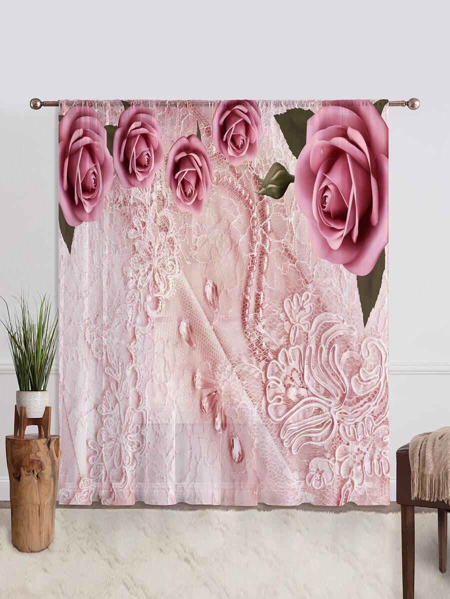 Floral Pattern Single Panel Sheer Curtain - Multicolor - View 1