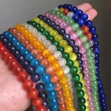 15英吋天然月光石貓眼石圓形散珠間隔珠，適用於製作珠寶DIY手鍊項鍊，尺寸有4/6/8/10/12毫米 - 寶藍色 - 查看 5