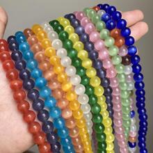 天然月光石貓眼石圓形散珠夾縫珠，適用於DIY手鍊項鍊15英寸4/6/8/10/12mm - 紅色 - 查看 2