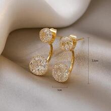 方晶鋯石裝飾耳釘 - 金色 - 查看 7