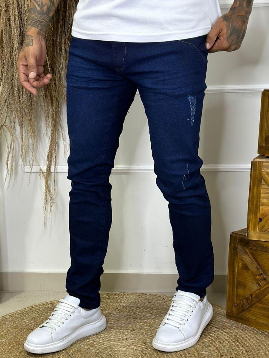 Men Jeans - 深色水洗藍 - 查看 1