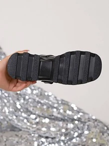 Punk Black Shoes For Women, Minimalist Platform Mary Jane Shoes - Black - View 7