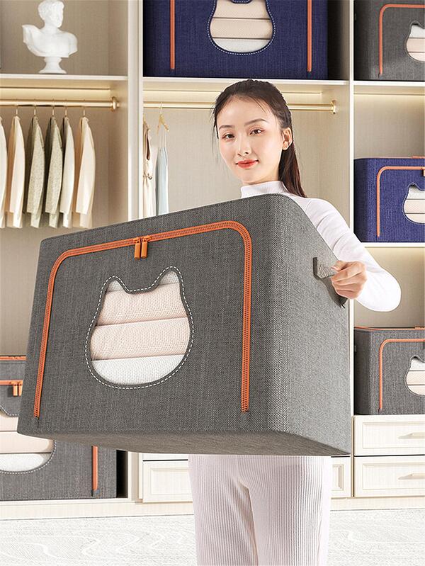 1pc Gray Cartoon Cat Design Clothes Storage Box SHEIN UK