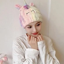 1pc Cartoon Hair Drying Cap Home Bathroom Decor Back To School Hair Bonnet Shower Towels For Beauty Salon, Hotel Sports,Home Essentials, Towel, Skin Care