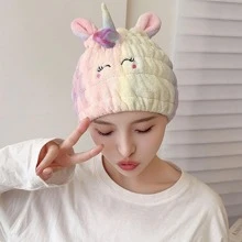 1pc Cartoon Hair Drying Cap Home Bathroom Decor Back To School Hair Bonnet Shower Towels For Beauty Salon, Hotel Sports,Home Essentials, Towel, Skin Care