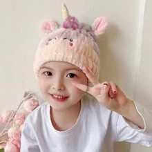 1pc Cartoon Hair Drying Cap Home Bathroom Decor Back To School Hair Bonnet Shower Towels For Beauty Salon, Hotel Sports,Home Essentials, Towel, Skin Care