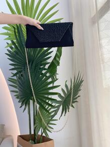 REMANLAND 華麗閃爍鏈條肩背包，鑲有鉆石裝飾，磁扣設計，優雅時尚的手拿包，適用於女士生日派對、迷人晚宴包 - 黑色 - 查看 8