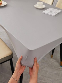 Mantel rectangular a prueba de agua de unicolor, estilo simple, a prueba de aceite, lujoso, a prueba de polvo, adecuado para escritorio, mesa de comedor, mesa de café, uso en el hogar - Gris - Ver 7