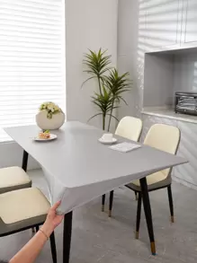 Mantel rectangular a prueba de agua de unicolor, estilo simple, a prueba de aceite, lujoso, a prueba de polvo, adecuado para escritorio, mesa de comedor, mesa de café, uso en el hogar - Gris - Ver 4