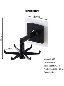 1入組多功能可旋轉牆面掛鉤 - 黑與白 - 查看 4