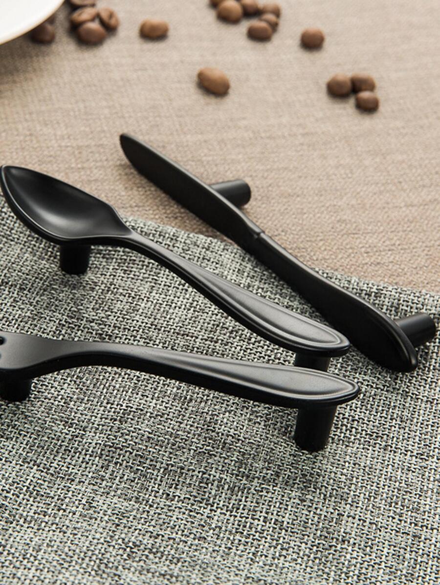 1pc Cutlery Shaped Cabinet Handle - Black - View 1
