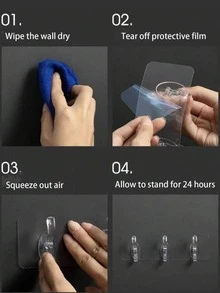 Transparent Stackable Adhesive Hooks, 6-Hook Strong Sticky Seamless Wall Hanger, No-Drill - Clear - View 5