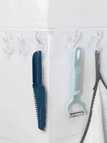 Transparent Stackable Adhesive Hooks, 6-Hook Strong Sticky Seamless Wall Hanger, No-Drill - Clear - View 2