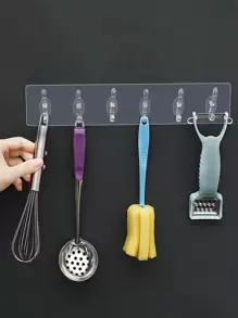 Transparent Stackable Adhesive Hooks, 6-Hook Strong Sticky Seamless Wall Hanger, No-Drill - Clear - View 1