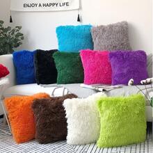 Solid Fuzzy Cushion Cover Without Filler - Mint Green - View 4