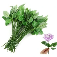 10/20/30/40 件印花绿色铁丝花茎，花店花束包装材料，家居装饰人造花茎 - 綠色 - 查看 2