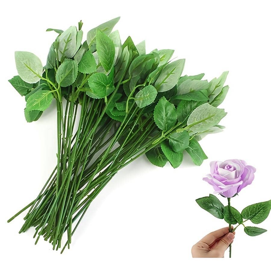 10/20/30/40 件印花绿色铁丝花茎，花店花束包装材料，家居装饰人造花茎