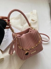 CONTAINEVERY mini con cadena fruncido barril Bolso con Accesorios