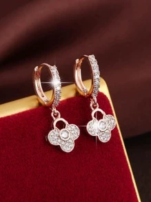 方晶鋯石裝飾花耳墜 - 玫瑰金 - 查看 1