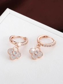 方晶鋯石裝飾花耳墜 - 玫瑰金 - 查看 2