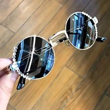 1副水鑽裝飾圓框太陽鏡 - 黑色 - 查看 1