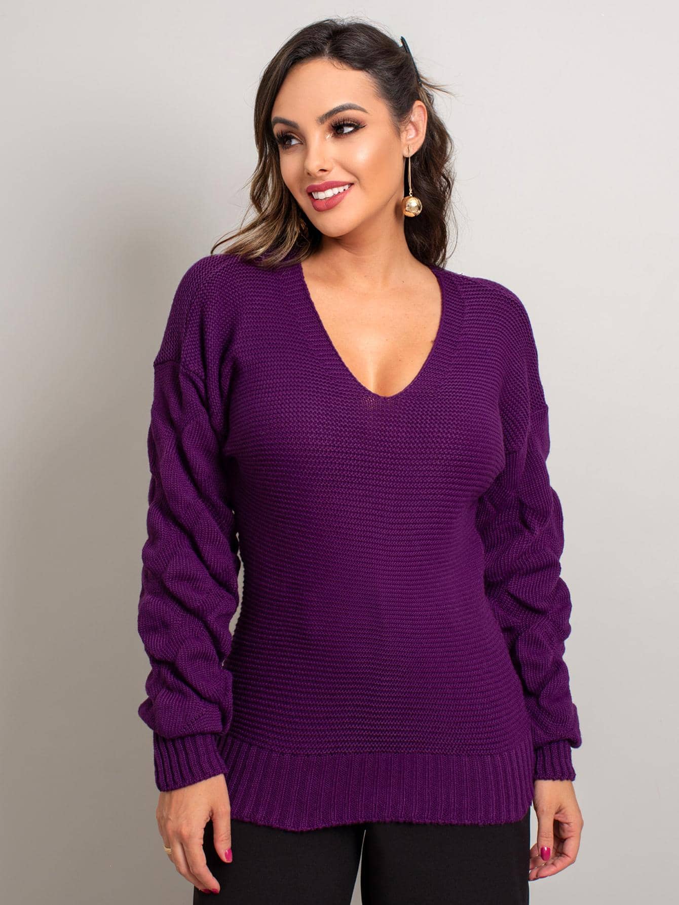 Women Knit Tops - 紫色 - 查看 1