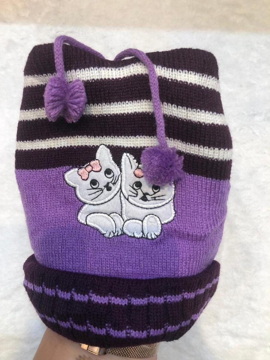 Touca infantil para o frio/ Touca de Frio de Gatinho / Touca infantil feminina - Roxo - Visão 1