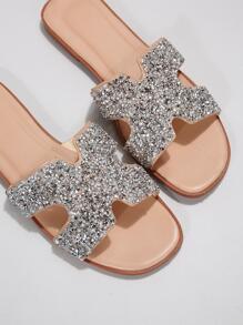 女士水鑽裝飾鏤空魅力四射夏天平底涼鞋