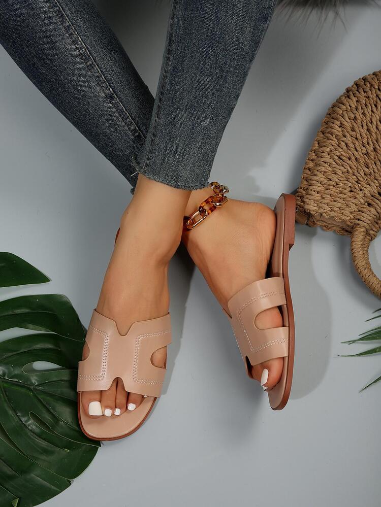 Women Cut Out Slide Sandals, Fashion Summer Flat Sandals