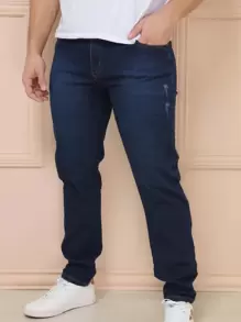 Men Jeans - 深色水洗藍 - 查看 2