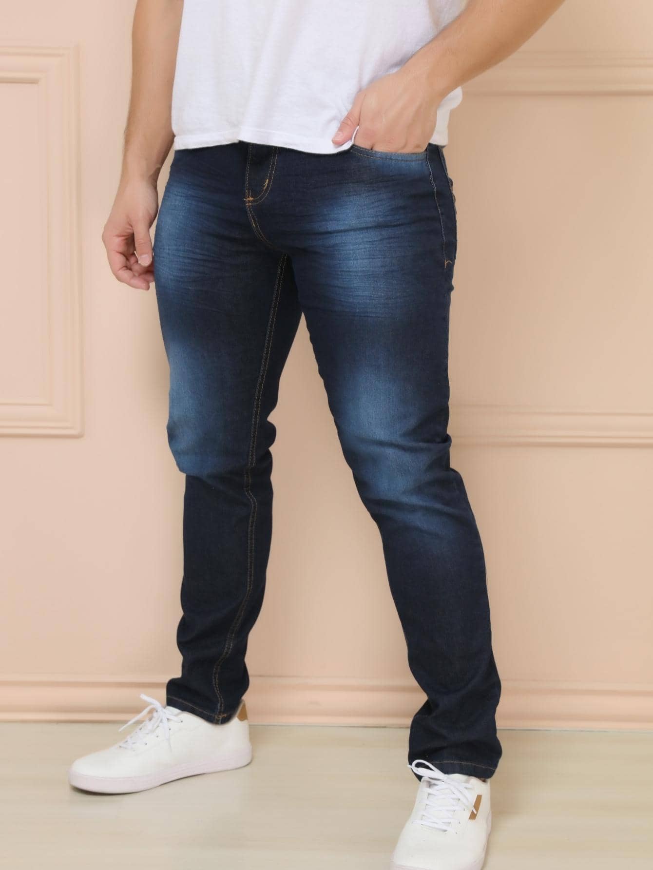 Men Jeans - Navy Blue - View 1