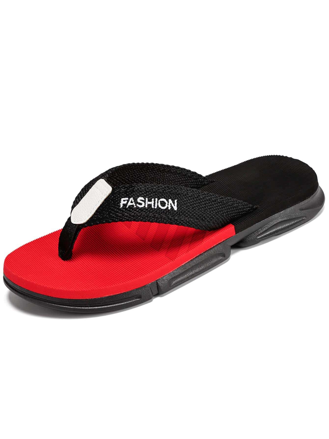 男士拖鞋，字母图案人字拖 - 紅色 - 查看 1