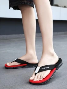 男士拖鞋，字母图案人字拖 - 紅色 - 查看 4